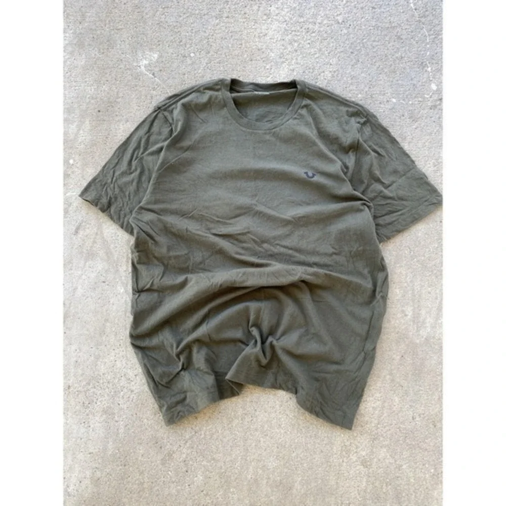 True Religion Shirt Mens XL Olive Green Graphic Tee Crewneck Casual Logo Cotton